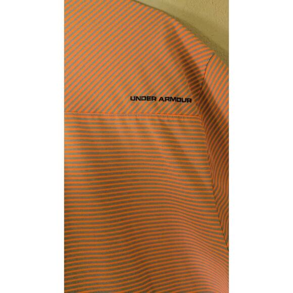 Under Armour Performance HeatGear Polo Shirt Mens XXL Orange/Gray Stripe Golf - Picture 3 of 9